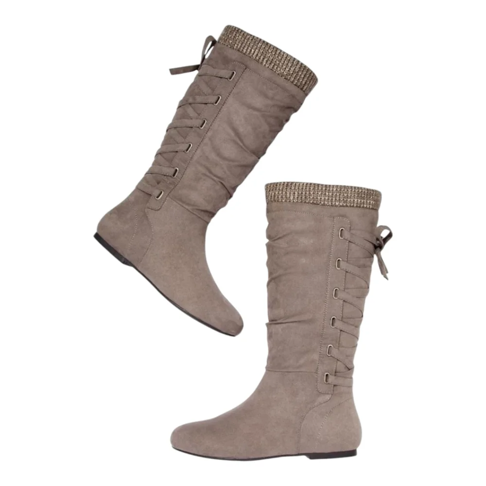 JustFab Gray Gabby Sweater Cuff Lace Up Boots Faux Suede Boots Women's Size 9 - Picture 1 of 7
